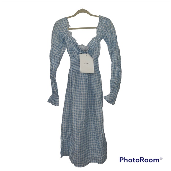 Sleeper Dresses & Skirts - Sleeper Dresses | Sleeper Womens Michelin Linen Dress Blue Vichy Check
